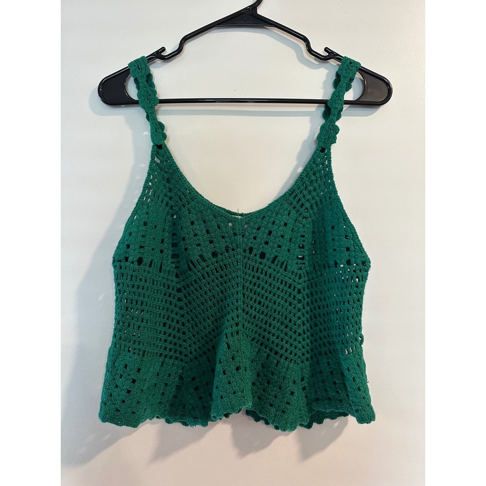 Rebellion Green Crochet Camisole Top Womens Medium Boho Festival Knit Tank